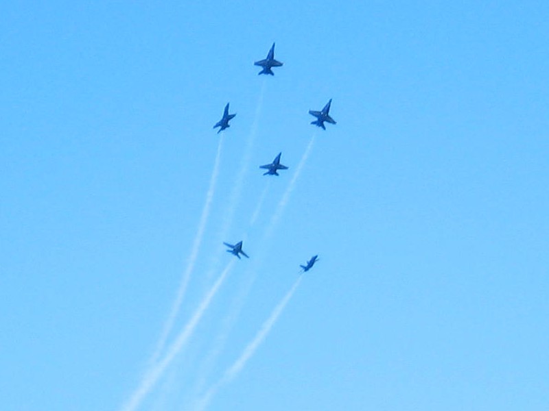 All 6 planes going into a bomb burst maneuver.