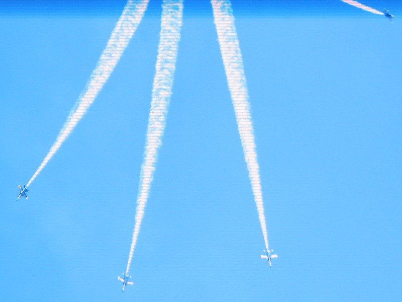 Coiming out of a bomb burst display.