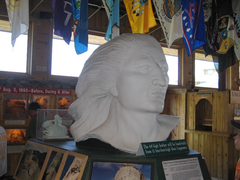 A sculpture of how the Crazy Horse head will look when done