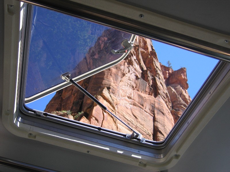 View through the roof of the tour bus! 
